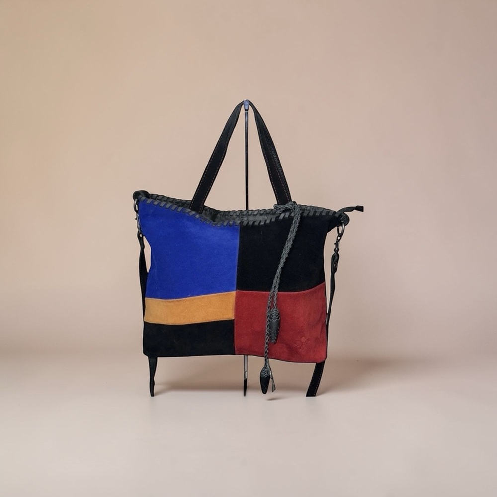 Patricia Nash Zola Suede Colorblock Satchel Crossbody Shoulder Bag Multi Boho
